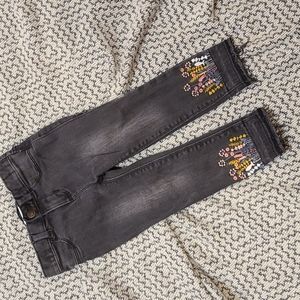 Ballerina Cut Distressed Black Jeans with Wildflower Cuff Details Size 2T
